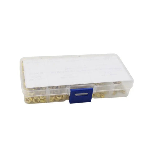 195 Piece Brass Hex Nut Set M2 To M10 Coarse Thread DIN 934 Assortment Kit in plastic box