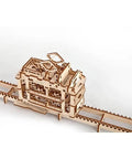 3D Mechanical Tram Kit Build Your Own Vintage Streetcar Model With Gears And Moving Parts Hands On STEM Puzzle For Adults And Teens Satisfying Build Realistic Motion And Fun To Play. Wooden tram model on track