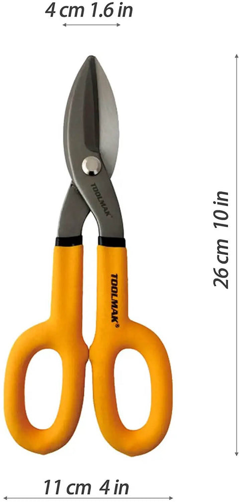 Tin Snips 10 Inch Straight Pattern Tinners Snips With Comfort Grip Sheet Metal Cutting Shears Heavy Duty with measurements