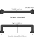 Dimensions of Matte Black Cabinet Pulls Set of 10, 5 Inch 128mm Zinc Alloy Drawer Handles for Kitchen Cabinets with measurements