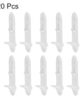 20 Pack Clear Plastic Shelf Support Pegs Crafted For Straightforward Kitchen Cabinet And Bookshelf Fixes Heavy Duty 7mm Locking Pins, displayed in a row.