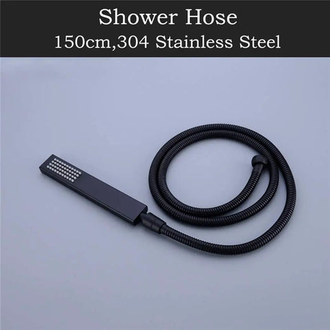 Slick Wall Mounted Digital Display Led Black Shower System Featuring 4 Function Pressurized Waterfall Rain Mode And Handheld Sprayer Hydropower Temp Gauge Tub Spout Heavy Duty Stainless Steel Solid Build Easy Peasy Install Top Shelf Bath Upgrade 150cm shower hose made of 304 stainless steel.