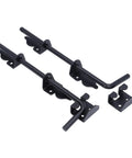 Heavy Duty 12 Inch Steel Gate Drop Rod Two Pack Black Powder Coated Ground Latch set showing metal components for secure gate installation.