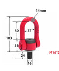 Universal Swivel Hoist Ring Lifting Point M8 To M42, G80 Alloy Steel, shown in diagram with dimensions, 360 Degree Rotation, M16x24