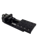 Motorized Linear Stage Built Right For Dead Nuts Precise Translation Platform with black anodized aluminum and smooth sliding rail.