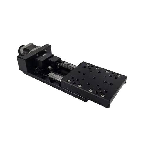 Motorized Linear Stage Built Right For Dead Nuts Precise Translation Platform with black anodized aluminum and smooth sliding rail.