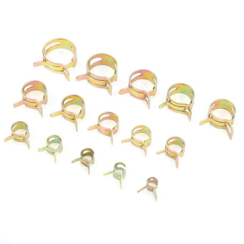 Rock Solid 115 Piece Hose Clamp Assortment Kit With Colored Zinc Plated Spring Clips For Water Tubes Air Pipes And Automotive Plumbing Fasteners That Are Durable Versatile And Perfect For Any Home Repair Job You Might Have. assorted zinc-plated spring hose clamps