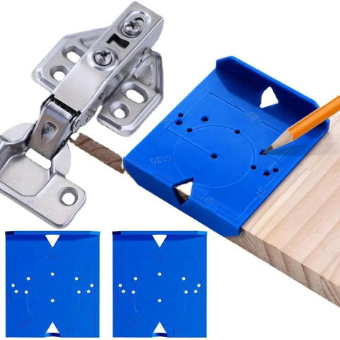 Precise, portable hinge jig and punch locator drill guide set helps you position holes for concealed Euro hinges with four pack