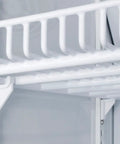 Built Tough 14.83 Cubic Feet Upright All Freezer For Vaccine Storage interior white shelving detail, sturdy and adjustable.