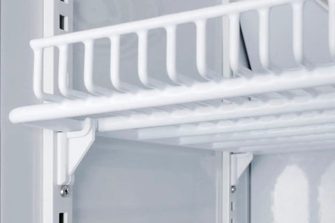 Built Tough 14.83 Cubic Feet Upright All Freezer For Vaccine Storage interior white shelving detail, sturdy and adjustable.