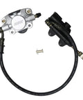 Brake caliper and hydraulic hose for 32 Inch Go Kart Rear Live Axle Kit With 420 Sprocket Chain 24T 28T Splines viewed from above
