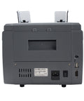 Automatic Money Counter Machine For Mixed Denomination Bills With Fast Tracking Sensors And Built In Receipt Printer back view showcasing ports and paper slots.