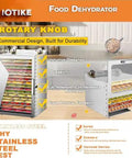 Top Shelf Electric Food Dehydrator Built Tough From Heavy Duty Stainless Steel With Six Roomy Trays Tuned By Smart Timers And Steady Dials Ideal For Slow Curing Fruits Lean Beef Jerky Soft Pet Bites Or Garden Greens Zero Fuss Daily Success featuring rotary knob and commercial design.