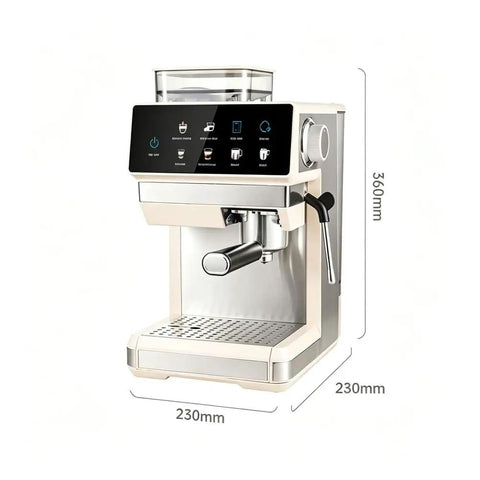 Straight Fire Smart Fully Automatic Espresso Machine Loaded With A Built In Conical Burr Grinder And Twenty Five Precision Settings For Brewing Hot And Cold Brew Coffee Right At Home Daily, compact design with touchscreen display.