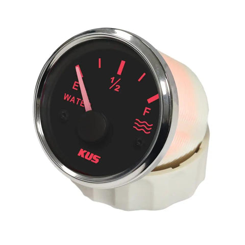 52mm Water Level Gauge Indicator With Red Or Yellow Backlight 240-33 Ohm For 12V And 24V Vehicles Dash Mount Easy Install Black And Stainless Finish.