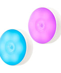Motion Sensor LED Night Light USB Rechargeable With 8 Color Options And 3 Working Modes Magnetic Stick Anywhere 2 Pack Great For Bedroom Hallway Closet Cabinet Stairs And Kids Rooms, blue and pink lights displayed