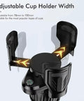 Adjustable cup holder component showcasing expandable width from 78mm to 150mm for various drink sizes in Tesla Cybertruck.