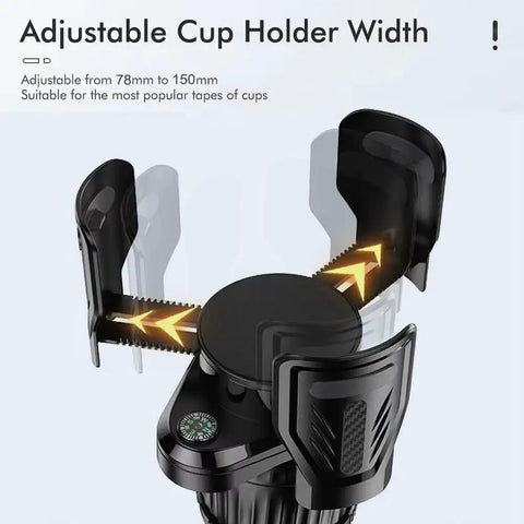 Adjustable cup holder component showcasing expandable width from 78mm to 150mm for various drink sizes in Tesla Cybertruck.