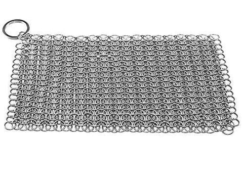 Cast Iron Scrubber With Stainless Steel Chainmail, 8x6 Inch Skillet Cleaner For Preseasoned Pans, Griddles, Grills, Pots, And Cookware
