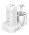 Ultimate 12 Outlet Surge Protector Power Strip Tower With a 10 Ft Extension Cord And 4 USB Ports, Safe 1875W Power Hub White