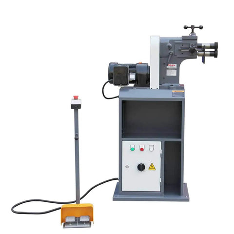 Badass Heavy Duty Electric Bead Roller And Sheet Metal Crimper With 8 Inch Throat Depth showing foot pedal for operation.