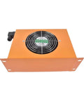Top view of Beefy Hydraulic Air Oil Cooler For Heavy Machinery 60 Liters Per Minute Flow Air Cooled Radiator With 24V Fan 2 MPa Working Pressure.