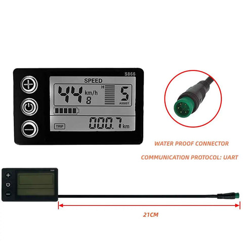 Electric Bicycle LCD Display Meter 24V 36V 48V With UART Plug Big Screen Control Panel For E Bike Battery Status Speed Ride Data And Diagnostics Durable ABS Build Easy Plug And Play