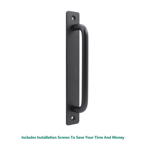 Side view of Two Pack Rustic Barn Door Handles, 7 Inch Aluminum Alloy Modern Sliding Door Pulls in black finish with mounting screws