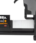 Straight Shooting Pneumatic 3 In 1 Nailer And Stapler Combining 16 Gauge Finish Nails With 18 Gauge Brad Staples For Cabinet Install Furniture Fix Crown Molding And Craft Tasks You Dig close-up of 18 gauge stapler loading