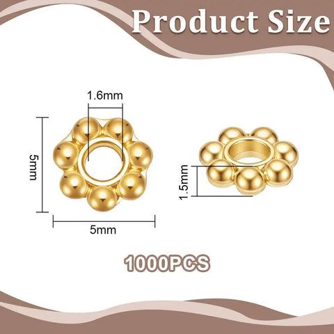1000 Piece Shiny Gold Daisy Spacer Beads 5mm Blossom Charms Secure Fit For 1Mm Hole Size Top Tier Jewelry Crafting Essential To Level Up Any DIY Necklace Bracelet Project Zero Hassle Guaranteed