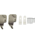 Push To Open Cabinet Latch With Automatic Spring Action High Cycle ABS Door Catch, screws and plastic holders displayed