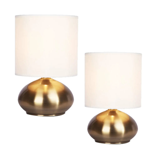 Transitional Small Touch Lamp Set in Antique Brass, 9.25 Inch Tall, Set of 2, Touch Control Desk Lamps, LED Bulb Not Included