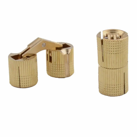 Two Pack Copper Barrel Hidden Cabinet Hinges For Concealed Doors And Furniture Cylindrical Brass Hinge Set