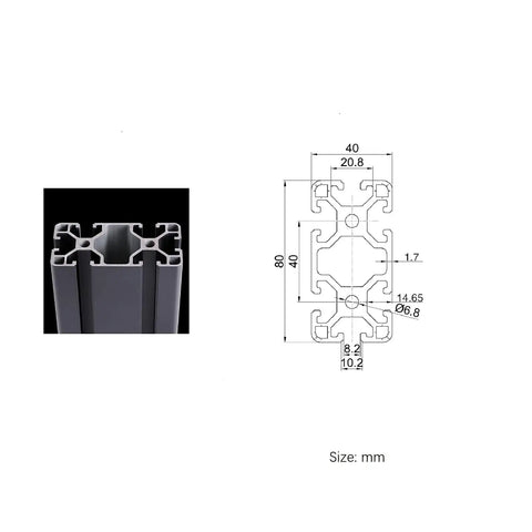 Beefy 8040 Aluminum Extrusion Profile Black Anodized Linear Rail Frame For 3D Printer And CNC DIY 9.45 Inch 240mm Length 1 Piece European Standard Build Smooth Surface Built Tough And Ready, 80x40mm cross-section drawing