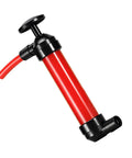 Hand Plunger Manual Fluid Transfer Pump, Compact Liquid Extractor Tool For Travel Ready Drainage, Utility Draining And Outlet Friendly Design, red and black manual fluid extractor tool with suction handle.