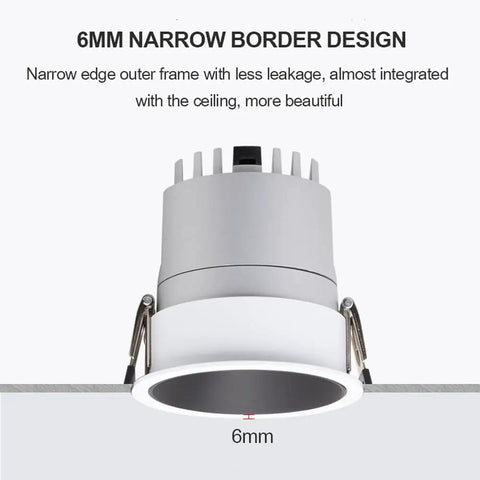 Close-up of 10 Pack LED Recessed Downlight Kit Adjustable Spot Lamp High CRI98 4000K with 6mm narrow border design.