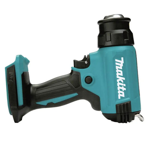 18V Cordless Heat Gun With 1022F Heat, 7 CFM Airflow, Lock On Trigger, Up To 21 Minutes Run Time, side view, battery slot visible