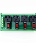 Din Rail Mount AC Power Strip With Four 120 Volt Grounded Receptacles Heavy Duty Electrical Panel with reset switches.