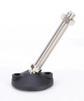 Rock Solid Heavy Duty Furniture Leveling Feet Four Pack Adjustable Articulating Threaded Cabinet Support Glides showing a metal threaded stem and base.
