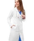 Straight Up Crisp White Lab Coat For Nurses And Docs Featuring Hella Comfortable Tagless Fit with two patch pockets.