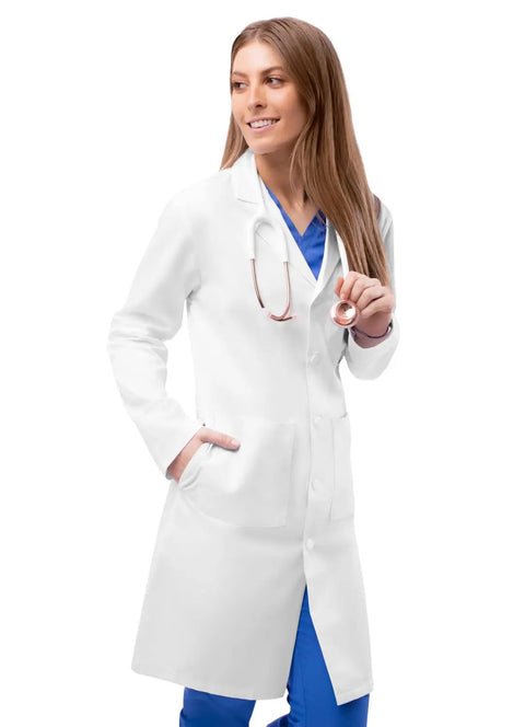Straight Up Crisp White Lab Coat For Nurses And Docs Featuring Hella Comfortable Tagless Fit with two patch pockets.