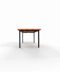 Front view of Beefy Heavy Duty Table Base For Glass Or Granite Tops Industrial Metal Frame Supports Up To 1000 Lb with wooden top