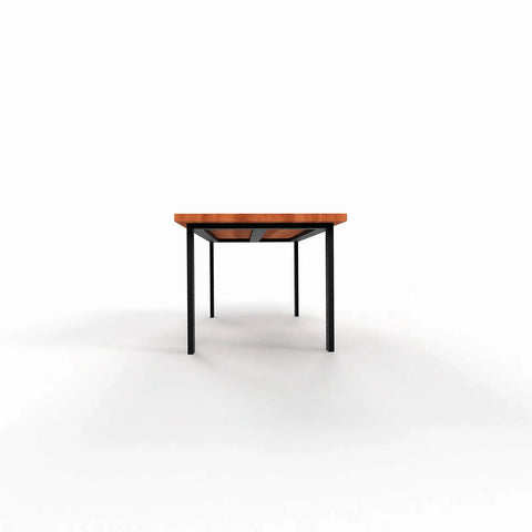 Front view of Beefy Heavy Duty Table Base For Glass Or Granite Tops Industrial Metal Frame Supports Up To 1000 Lb with wooden top