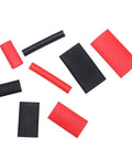Beefed Up 74 Piece Heat Shrink Tubing Kit One And Three Quarter Inch One Half Inch And Three Eighths Inch 3 To 1 Shrink Ratio Double Wall Adhesive Lined Marine Grade Industrial Wire Wrap Tubing Black Red showing assorted tubing pieces