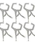 Awesome 6-Piece Locking Welding Pliers Set With Swivel Pads For Heavy Duty C-Clamp Jobs And Secure Gripping Tasks That Make Your Workshop A Better Place, six 11-inch silver clamps