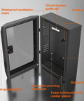 Interior view of Built Like A Tank EV Charger Pedestal Featuring Drip Proof Galvanized Steel Housing Secure Combo Lock details.