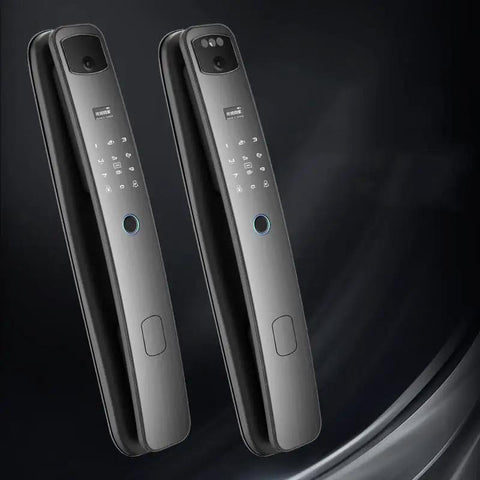 High Performance Easy Peasy Waterproof Smart Door Lock showcasing sleek design with keypad and camera features.