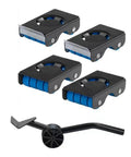 Heavy Duty Steel Roller Sofa Mover Tool With Moving Brakes And Non Slip Pads For Lifting Couches Fridge Up To 350kg Capacity Home Office Transport set showing 4 blue-rolling dollies and lifting lever.