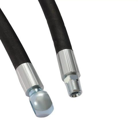 Close-up of hoses for Top Link For Cat 1-1 With Locking Block, 16 1/8-22 7/16 In, with metal fittings, durable design