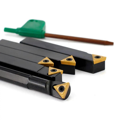 Three Eighths Inch Shank Lathe Turning Tool Set With 5 Indexable Inserts And Holders for semi finishing and roughing